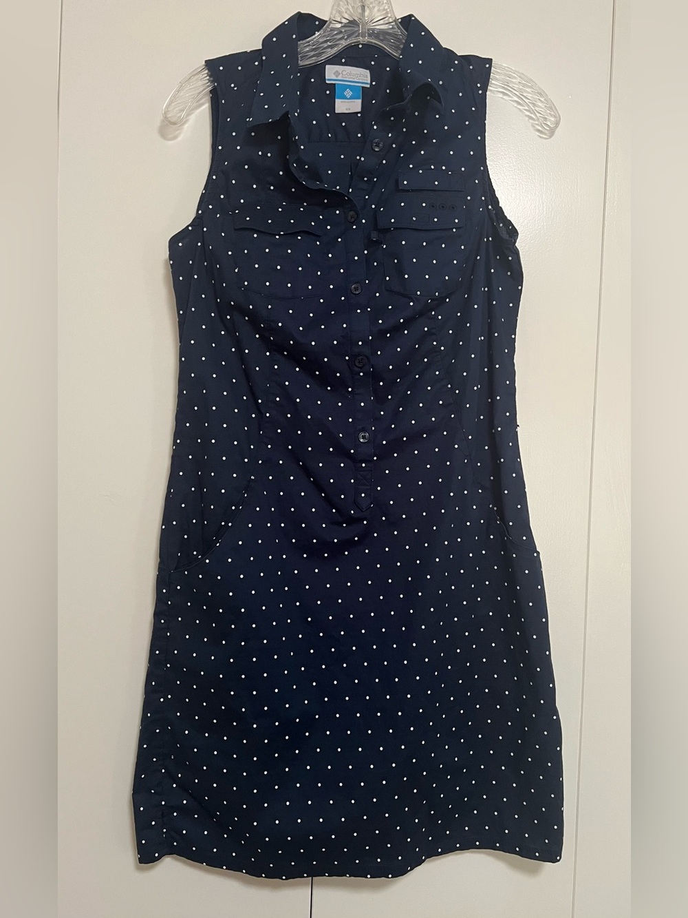 Columbia PFG Women’s Navy Polka Dot Bonehead Sleeveless Dress Gorpcore Size XS